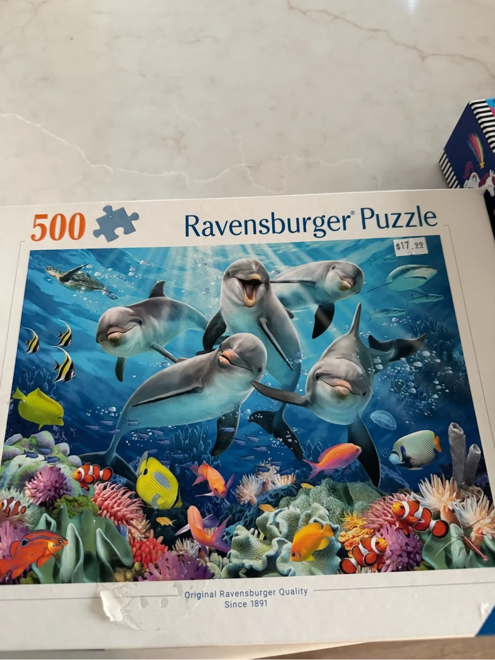 Ravensburger Dolphins in Colorful Reef Puzzle - Blue, Gray, Yellow 500 pieces
